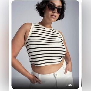 H&M knit crop top, black and beige, size XL, NWOT